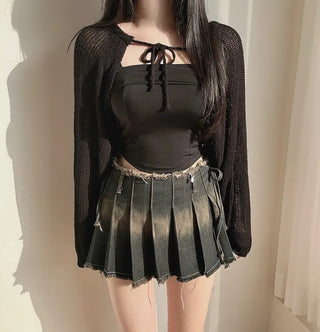 Daily Strap Ribbon Bolero Cardigan Teen Crop String