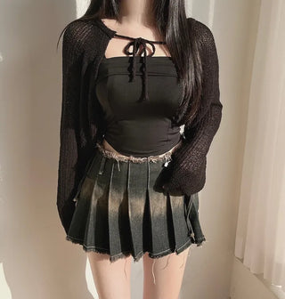 Daily Strap Ribbon Bolero Cardigan Teen Crop String