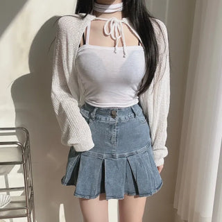 Daily Strap Ribbon Bolero Cardigan Teen Crop String