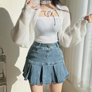 Daily Strap Ribbon Bolero Cardigan Teen Crop String