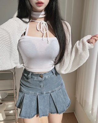 Daily Strap Ribbon Bolero Cardigan Teen Crop String