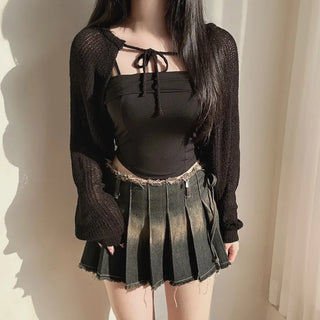 Daily Strap Ribbon Bolero Cardigan Teen Crop String