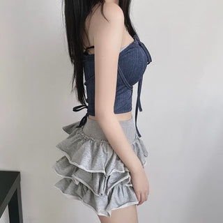 Ultra-mini ballerina can-can tier terry skirt SK skorts