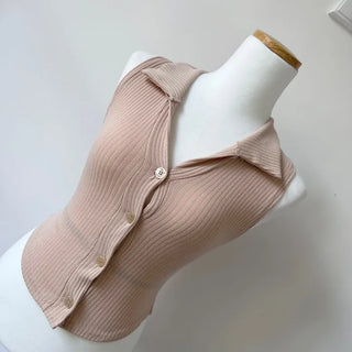 Unique Hip Halter Collar Sleeveless Neck Collared Button