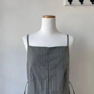 Nylon Crinkly Summer Layered Long Dress Sleeveless Pocket