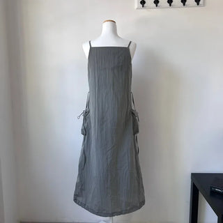 Nylon Crinkly Summer Layered Long Dress Sleeveless Pocket