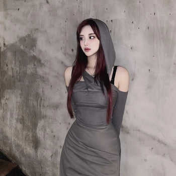 Twisted Off-Shoulder Hoodie Crop Unique Gorpcore Look Tee