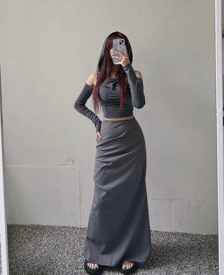 Twisted Off-Shoulder Hoodie Crop Unique Gorpcore Look Tee