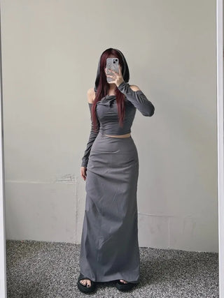 Twisted Off-Shoulder Hoodie Crop Unique Gorpcore Look Tee