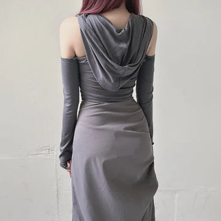 Twisted Off-Shoulder Hoodie Crop Unique Gorpcore Look Tee