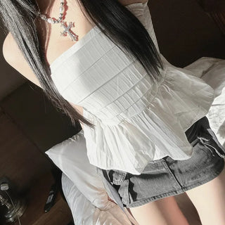 Shirred Frill Elastic Top Off-shoulder Sleeveless Tube Y2K