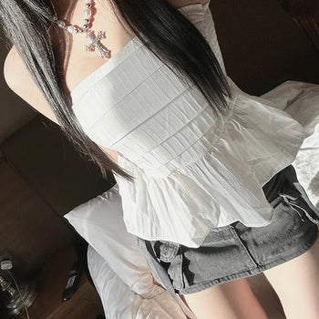 Shirred Frill Elastic Top Off-shoulder Sleeveless Tube Y2K