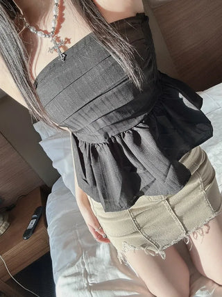 Shirred Frill Elastic Top Off-shoulder Sleeveless Tube Y2K
