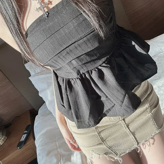 Shirred Frill Elastic Top Off-shoulder Sleeveless Tube Y2K
