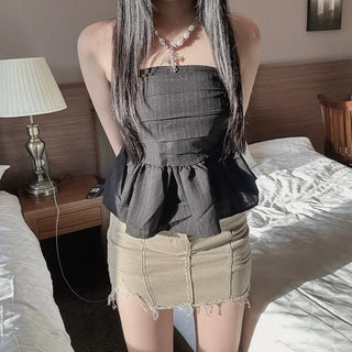 Shirred Frill Elastic Top Off-shoulder Sleeveless Tube Y2K