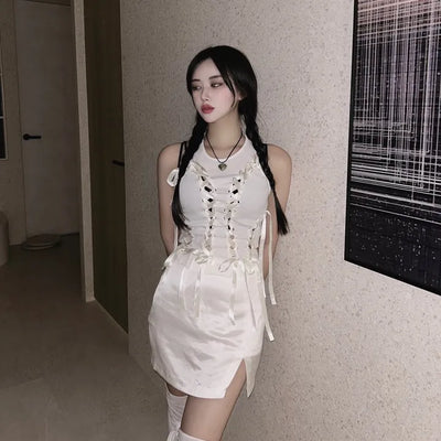 Balletcore Jennie Ribbon Sleeveless Crop Sexy Glam Fit