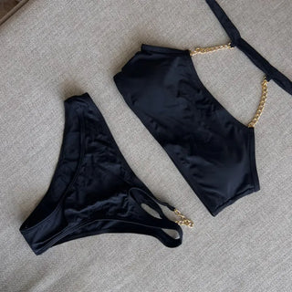 Chain Halter Neck Choker Cutout Bikini Monokini Staycation