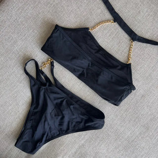 Chain Halter Neck Choker Cutout Bikini Monokini Staycation