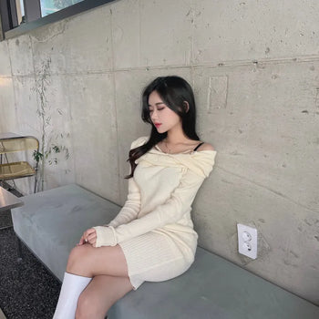 Knit Off-Shoulder Strap Mini Dress