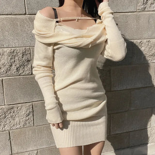 Knit Off-Shoulder Strap Mini Dress