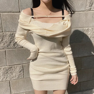 Knit Off-Shoulder Strap Mini Dress