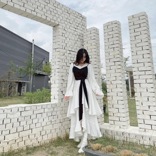 Ribbon Frill Chiffon Crop Bustier Long Dress Set
