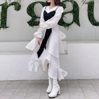 Ribbon Frill Chiffon Crop Bustier Long Dress Set