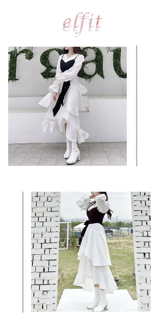 Ribbon Frill Chiffon Crop Bustier Long Dress Set