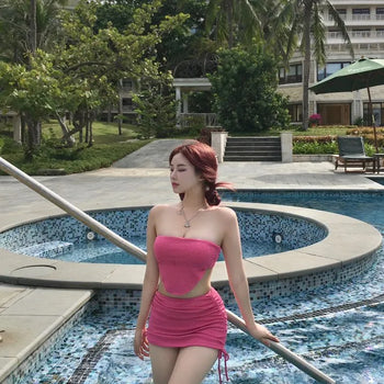 Pink Candy V-Cut Bikini Shirred Cover-up Monokini Perfect
