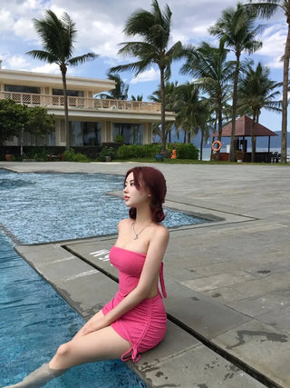 Pink Candy V-Cut Bikini Shirred Cover-up Monokini Perfect