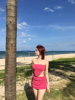 Pink Candy V-Cut Bikini Shirred Cover-up Monokini Perfect
