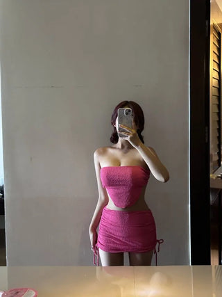 Pink Candy V-Cut Bikini Shirred Cover-up Monokini Perfect