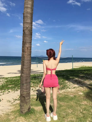 Pink Candy V-Cut Bikini Shirred Cover-up Monokini Perfect