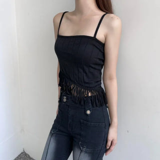Butterfly Diagonal Sleeveless Fringe Tassel Top Vacation Look