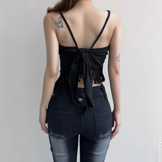 Butterfly Diagonal Sleeveless Fringe Tassel Top Vacation Look