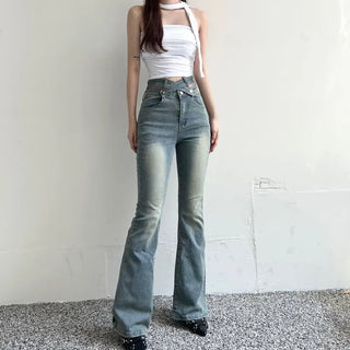 x Belt Washed Bootcut Pants Denim Unique Y2K