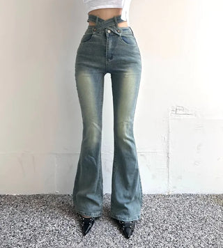 x Belt Washed Bootcut Pants Denim Unique Y2K