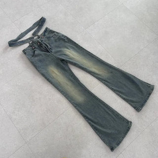x Belt Washed Bootcut Pants Denim Unique Y2K
