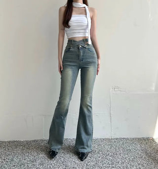 x Belt Washed Bootcut Pants Denim Unique Y2K