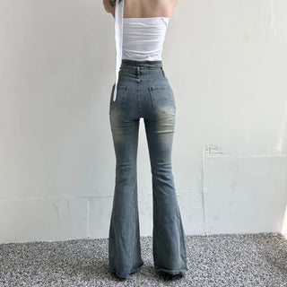 x Belt Washed Bootcut Pants Denim Unique Y2K