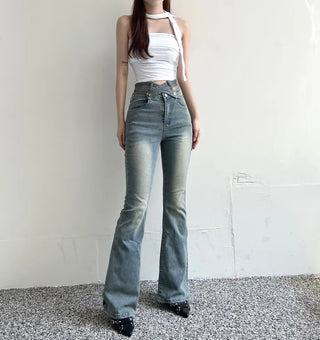 x Belt Washed Bootcut Pants Denim Unique Y2K