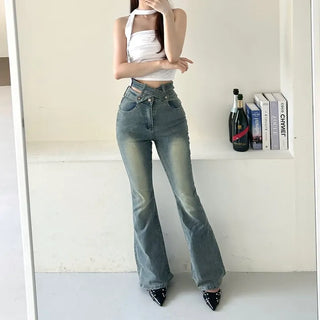 x Belt Washed Bootcut Pants Denim Unique Y2K
