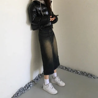 way zipper glossy short padded coat Wellon jacket