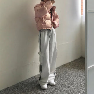 way zipper glossy short padded coat Wellon jacket