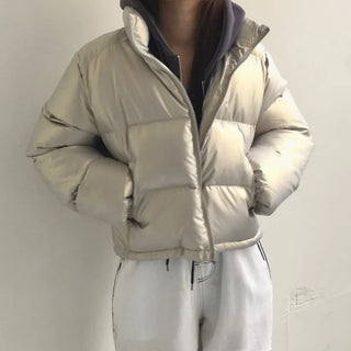 way zipper glossy short padded coat Wellon jacket