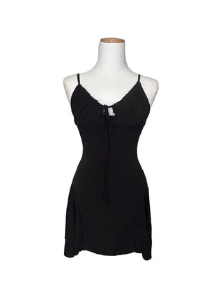 Fairy Ribbon shirring sleeveless mini flare dress party