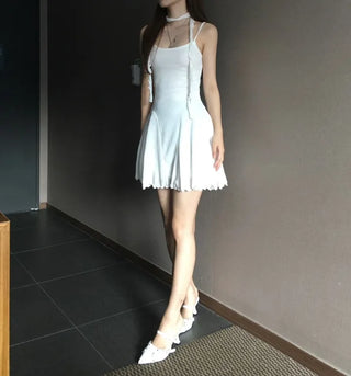 Fairy Scarf Set Flare Mini Sleeveless Dress Party