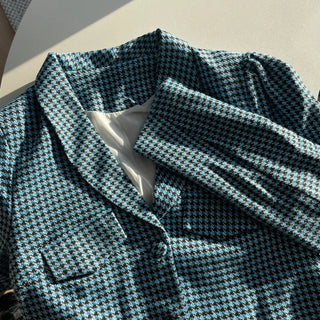 Houndstooth Crop Jacket & Frill Mini Skirt Two-Piece