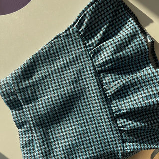 Houndstooth Crop Jacket & Frill Mini Skirt Two-Piece