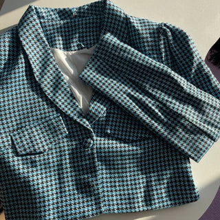 Houndstooth Crop Jacket & Frill Mini Skirt Two-Piece